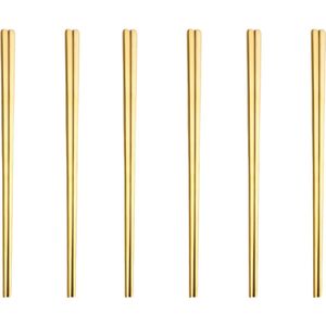 eetstokjes vaatwasserbestendig - chopsticks metaal - RVS - goudkleurig – set 6 x 2 stuks - oDaani