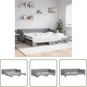 The Living Store Slaapbank met onderschuifbed 100x200 cm stof lichtgrijs - Slaapbank - Sofa Bed - Tweepersoonsbed - Modern Design - Grijs Meubilair