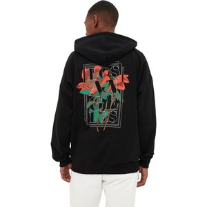 Trendyol Groene Oversized/Wijde Snit Capuchon Sweatshirt Met Bloemenprint Tmnaw22Sw0155