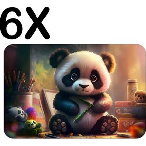 BWK Flexibele Placemat - Schattige Baby Panda - Set van 6 Placemats - 45x30 cm - PVC Doek - Afneembaar