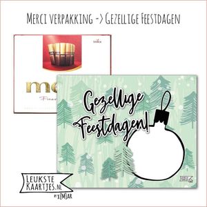 KaartKadootje Merci -> Feestdagen - No:03 (Merci Chocolade - Kerst - Gezellige Feestdagen - Groen met Kerstboompjes met Kerstbal) - LeuksteKaartjes.nl by xMar