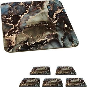 Onderzetters voor glazen - Marmer - Goud - Groen - 10x10 cm - Glasonderzetters - 6 stuks