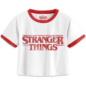 Stranger Things Crop top -M- Distressed Logo Wit