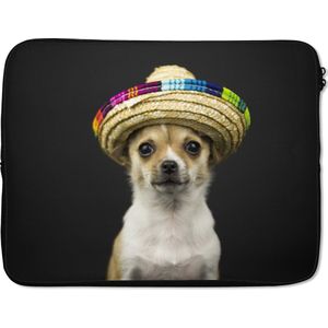Laptophoes 17 inch - Hond - Sombrero - Zwart - Laptop sleeve - Binnenmaat 42,5x30 cm - Zwarte achterkant