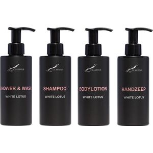 Compleet pakket White Lotus - Shower & Wash + Shampoo + Bodylotion + Handzeep - 300 ml per fles - complete set van 4 stuks - bodycare - luxe fles - Cadeau