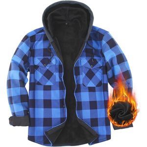 Geruit Flanellen Overhemd voor Heren - Warme Fleecejack met Capuchon - Casual Langemouwen Hemd