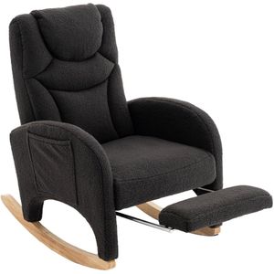 Merax Schommelstoel met Voetensteun – Relaxstoel Teddy Stof Donkergrijs – Fauteuil met Hoge Rugleuning en Armleuningen – Comfortabele Wiegstoel voor Woonkamer of Slaapkamer – Draagkracht 110 kg