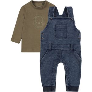 Dirkje - Basic Collection - BIO COTTON - Tuinbroek Blauw - Shirt Donkergroen met printje - Maat 56