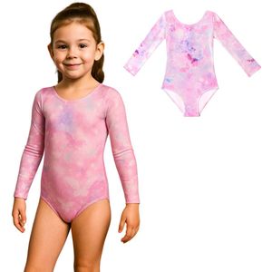 Joya Kids® Turnpakje Meisjes met Lange Mouwen Vlinder Motief met Scrunchie | Zacht Roze en Lila met Glitters en Strass Steentjes Ballet pakje | Gymnastiekpakje | Turnen | Turn Pakje | Maat 100