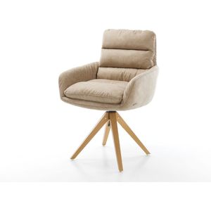 Gestoffeerde-stoel Abelia-Flex met armleuning houten frame hoekig natuur microvelours beige vintage