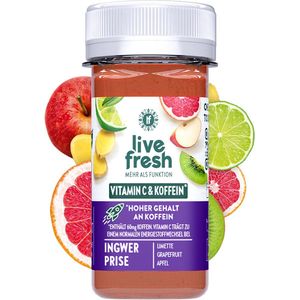 LiveFresh energy shot met vitamine C en cafeïne – koudgeperste guarana shots zonder toevoegingen – gemaakt met limoen, grapefruit & appel – Ingwer Prise – 8x60ml