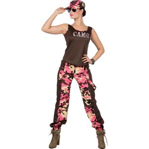 Wilbers & Wilbers - Leger & Oorlog Kostuum - Paramilitair Camo Carmen Roze - Vrouw - Roze, Zwart - Maat 38 - Carnavalskleding - Verkleedkleding