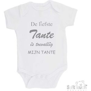 100% katoenen Romper ""De liefste tante is toevallig mijn tante"" Unisex Katoen Wit/grijs Maat 68/74