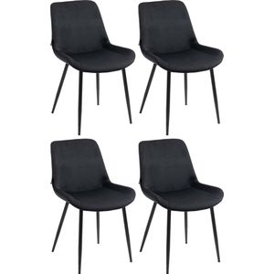 CLP Victoria Set van 4 Eetkamerstoelen - Zonder armleuning - Vloerbeschermers - Fluweel - Velvet - zwart