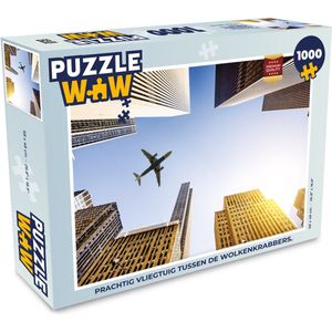 Puzzel Vliegtuig tussen de wolkenkrabbers - Legpuzzel - Puzzel 1000 stukjes volwassenen