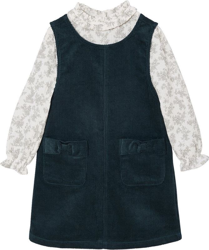 Vertbaudet - Set Overgooier van Fluweel en Blouse van Katoenen Gaas - Meisjes