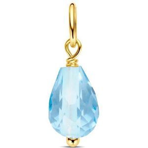 14K - Geelgouden Hanger - Blauw Topaas - 15 mm Hoogte