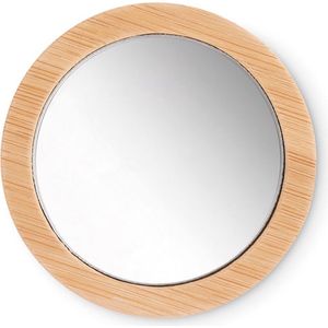 Make-up spiegel - Zakspiegel - Tasspiegeltje - Dames - Met opbergzakje - 8 cm - Bamboe - beige