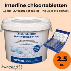 Interline Chloortabletten 20 gram 2,5 kg - Inclusief pH & chloor Testset - Chloortabletten voor zwembad en jacuzzi - Chloor 20 gram - Inclusief gratis doseerschema