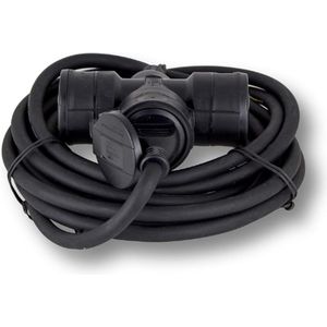 Robuust Tuinstopcontact - 3x Schuko - 5 M Stroomkabel - Buitensocket Met Verlengkabel - Meervoudige Stekkerdoos Met Flexibele Rubberen Kabel - Weerbestendige Behuizing - 230v - Ip44