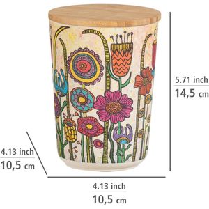 Opbergdoos Flowers, bloemenvoorraaddoos met deksel van bamboe, luchtdichte opslag van muesli, meel en suiker, BPA-vrij, inhoud 0,7 liter, Ø 10,5 x 14,5 cm, meerkleurig