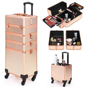 Aluminium Visagie Koffer - Roze - 4 in 1 - Cosmetica Trolley - Kappers Trolley