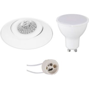 LED Spot Set - Proma Nivas Pro - GU10 Fitting - Inbouw Rond - Mat Wit - 6W - Natuurlijk Wit 4200K - Trimless - Kantelbaar - Ø150mm