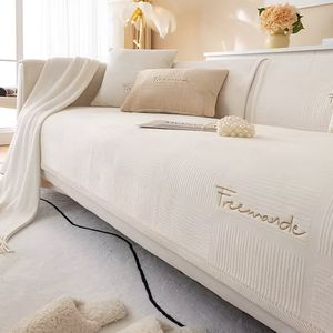 E-Shop4u® - Bankhoezen - Sofacover - Antislip Pluche Bankhoes - 100% Polyester - Bank Bekleding - Geborsteld 160gsm - Voor Hoek- & Driezitsbanken - Machinewasbaar - bankhoes hoekbank - sofa cover - bank hoes - kussenhoes - 110x180cm O - Beige