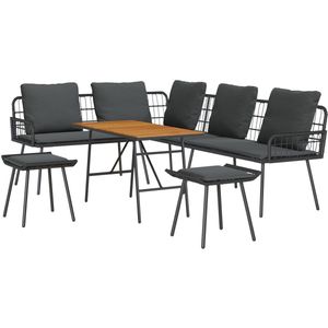 vidaXL - 4-delige - Tuin - Sofa - Set - met - Kussens - Zwart - Poly - Rattan