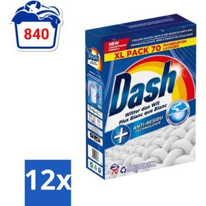 Dash - Witter dan Wit - Snel Oplossend Waspoeder - Witte Was - 70 Wasbeurten - Voordeelverpakking - 12 stuks