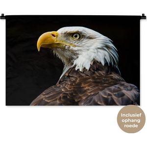 Wandkleed Dieren - Profiel van een adelaar op een zwarte achtergrond Wandkleed katoen 90x60 cm - Wandtapijt met foto