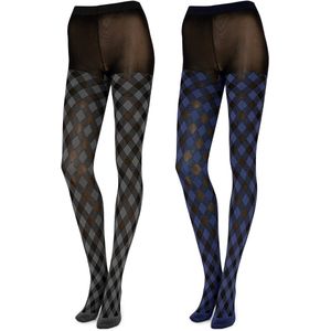 Merry Style Dames Panty 2 Pack - 60 DEN- Gedessineerd - 3D-technologie - Polyamide – Rook/Navy – M - MS-GB-317