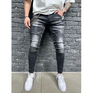 Mannen Stretchy Ripped Skinny Biker Borduurwerk Cartoon Print Jeans Vernietigd Hole Slim Fit Denim Hoge Kwaliteit Jeans - W30