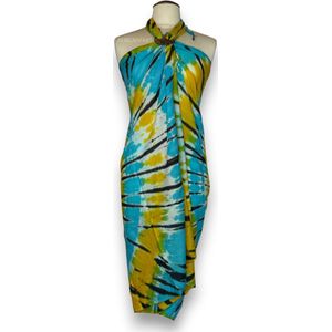 Sarong / pareo - Strandkleding wikkelrok / strandjurk - Tie dye geel / turquoise