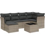 vidaXL - 7-delige - Loungeset - met - kussens - poly - rattan - grijs