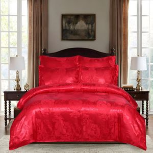 Jacquard Weave 3-Delig Dekbedovertrek Bed Euro Beddengoed Set Voor Dubbele Thuis Textiel Luxe Kussenslopen Slaapkamer Dekbed 220X240 Red