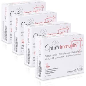 PACK 4 x Optim Immunity Supplements - 4x30 capsules Zink Seleen Vitamine D Vitamine C acerola en beta-glucans - vegan - immuunsysteem versterken - immuniteit supplement