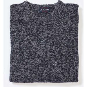 Osborne Knitwear Trui met vervilte ronde hals - Lamswol - Indigo Melange/Grey Mix - 2XL