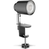 B.K.Licht - Zwarte Klemlamp - LED - draaibar - aan/uit schakelaar - netstroom - bureaulamp - tafellamp - met GU10 - 3.000K - 400Lm - 5W