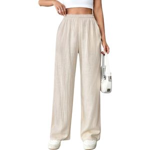 Bovista Linnen Broek Dames - Zomerbroek - Volwassenen - Lange Broek - Pantalon - Strandbroek - Zomer - Ibiza Stijl - Beige - Maat XS