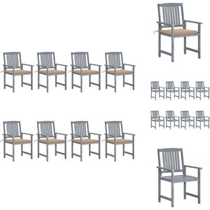 vidaXL Tuinstoel - Tuinstoelen - Buitenstoel - Buitenstoelen - Tuinstoelen 8 st met kussens massief acaciahout grijs