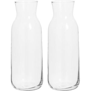 Secret de Gourmet schenkkan/water karaf - 2x - transparant glas - 1200 ml - D9 x H25 cm - Limonade/wijn/sappen
