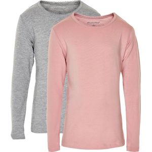 Minymo T-shirt Basic Meisjes Katoen Grijs/roze 2 Stuks Maat 122