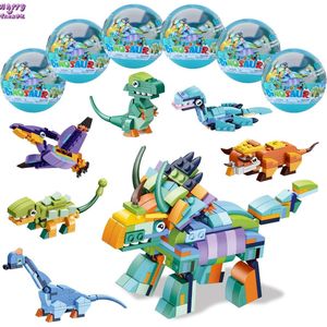 Happy Trendz® Building Blocks Bricks DIY 6-in-1 - maak nu de grote 3-Hoorn Triceratops Dinosaurus Dinosaur in bal - Transformeerbare Grote Triceratops - Bouwstenen DIY Speelgoedset - spaar 6 - complete display 6 stuks! Mystery Ballen 6