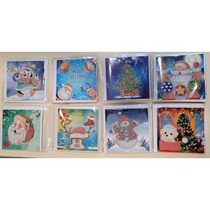 Kaarten - Diamond painting - kerstkaarten - Zelf gedeelte te painten - Merry Christmas - kerstkaarten 8 stuks - 15 x 15 cm