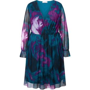 MIAMODA MIAMODA - Dames - Jurk A-lijn mesh met all-over print lange mouwen - Donkerpetrol - Maat 56