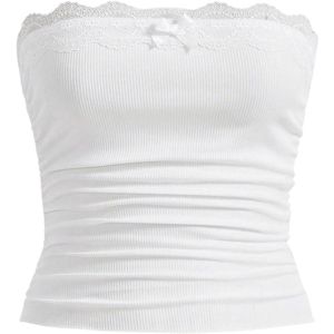 Dames Crop Top Met Kanten en Studs - Strapless Zomer Top