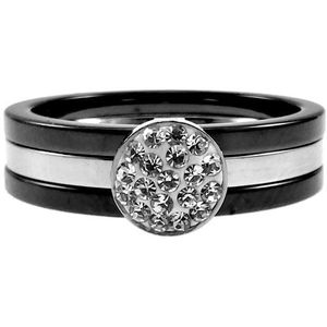 Ring Dames - Zwarte Keramische en RVS Ring