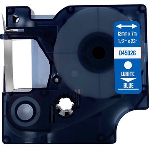 DULA Dymo D1 45026 Compatible label tape - 1 lettertape - Wit op blauw - 12mm x 7m