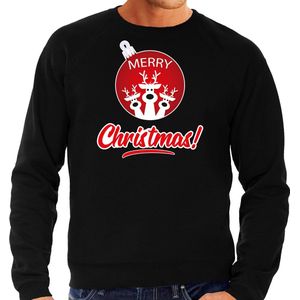Rendier Kerstbal sweater / Kerst trui Merry Christmas zwart voor heren - Kerstkleding / Christmas outfit S